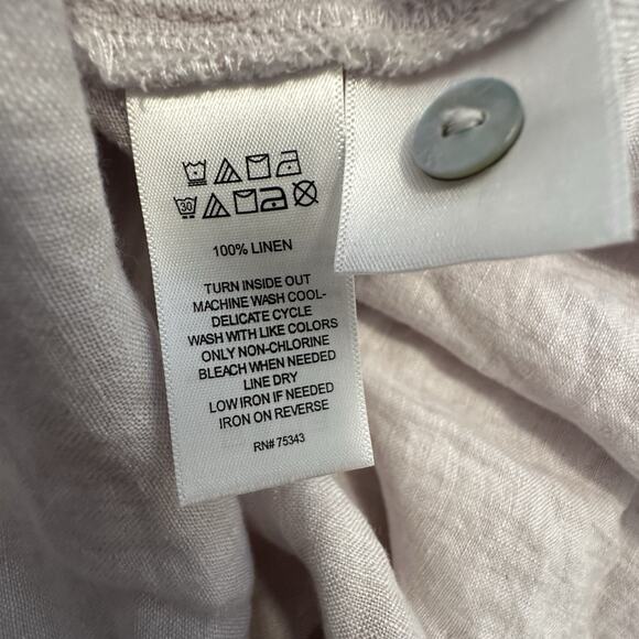 Tahari 1X Top Tunic Linen Button Down Long Sleeve Roll Tab Taupe Coastal Lagum - Picture 6 of 8